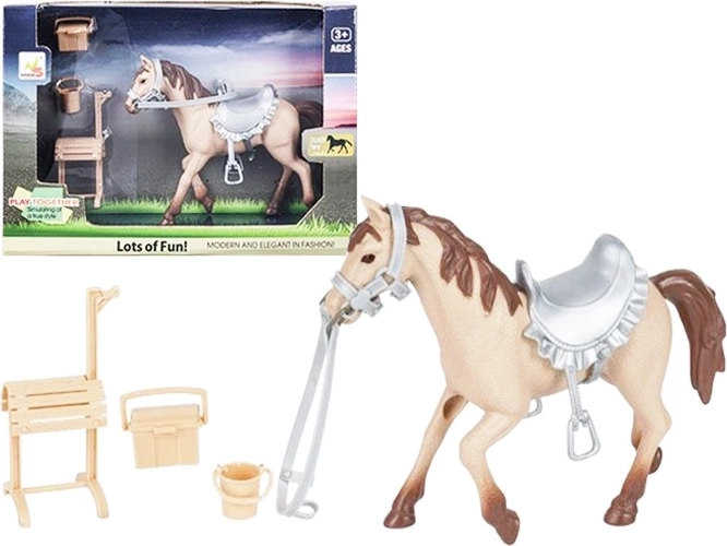 Pony in a stable with accessories for girls