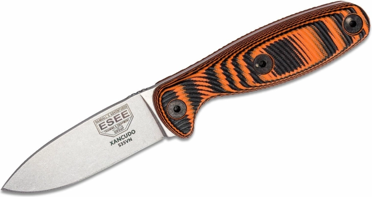 ESEE Xancudo lauko peilis 7,5 cm, stonewash, juodai–oranžinė G10, Zytel dėklas