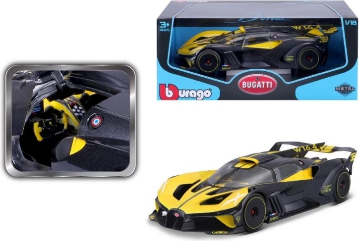Metalinio automobilio modelis BBURAGO 1:18 BUGATTI BOLIDE geltonai-juodas