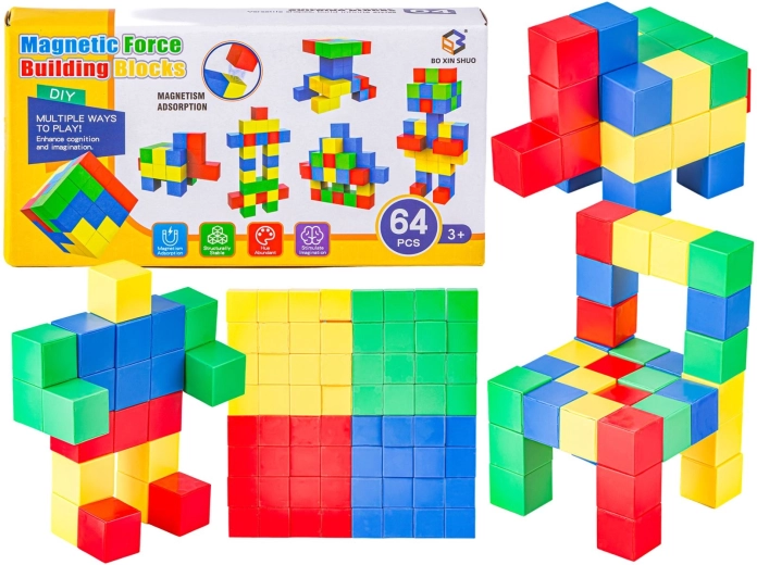Magnetic 3D building blocks – set of 64 pieces