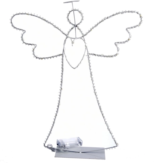 Metalinis angelas su LED švytėjimu, baltas