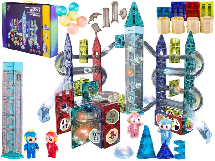 Light-up magnetic construction set with marble run – 167 pieces