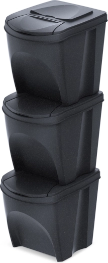 3 rūšiavimo šiukšliadėžių rinkinys Sortibox Eco Wood 3×25 l – antracito spalvos