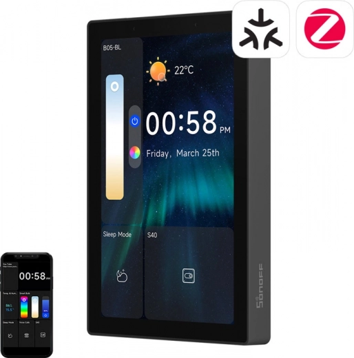 SONOFF NSPanel Pro 120 smart control panel with Matter, Wi‑Fi, Bluetooth and Zigbee – black