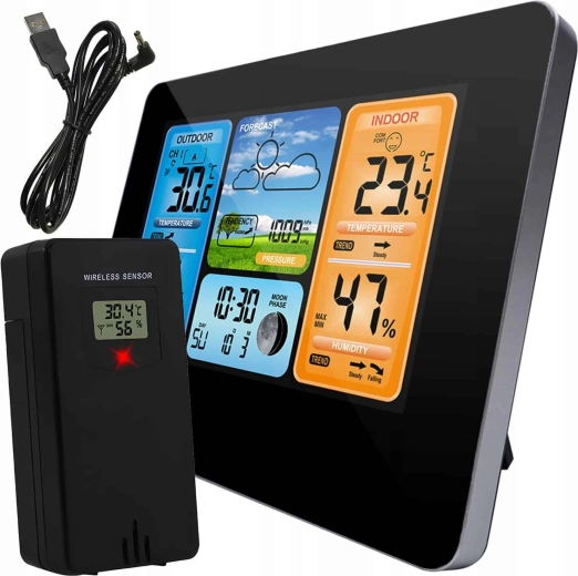 RENEW FORCE namų meteostotelė Sunny su spalvotu LCD ekranu ir belaidžiu lauko jutikliu – 1 vnt.