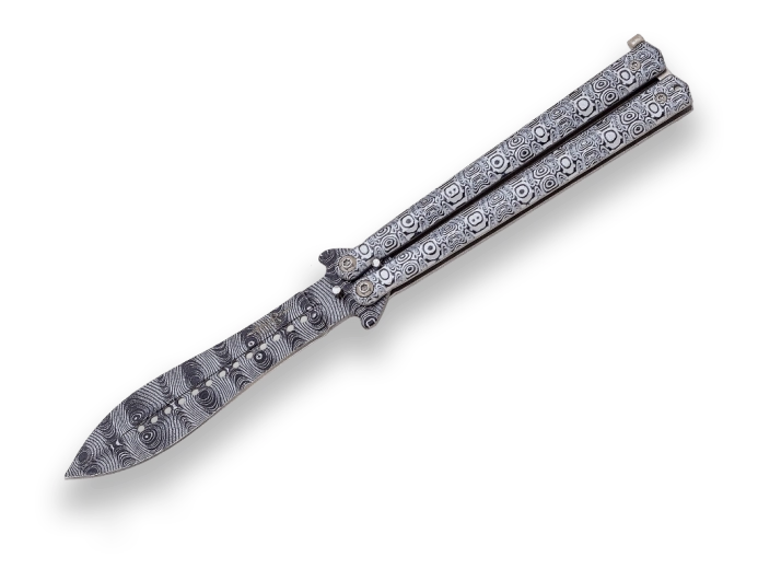 Joker Butterfly pocket balisong knife 11 cm with aluminum handle and Damascus pattern