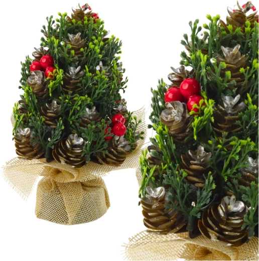 Mini Christmas tree with pine cones and red berries 17 × 10 cm