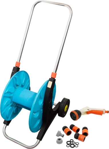 Garden hose cart 60 m with spray gun and connectors