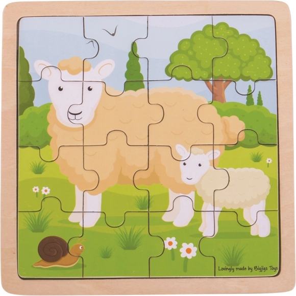Medinė rėminė dėlionė „Avytė su ėriuku“ BIGJIGS TOYS, 18 dalių