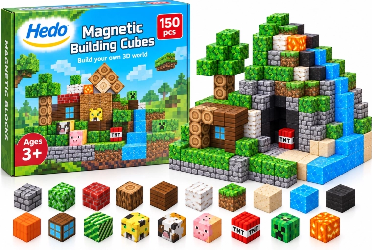 Magnetic Building Set with Blocks, 150 Pieces