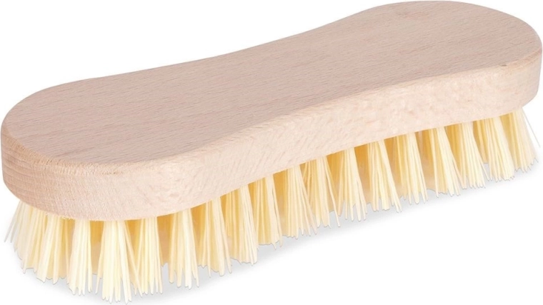 Wooden scrubbing brush with stiff bristles