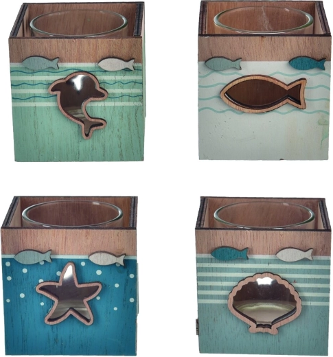Sea wooden and glass candle holder, 4 variants