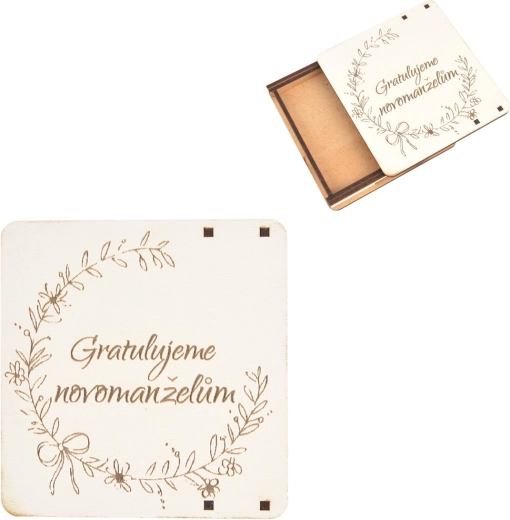 Dovanų medinė dėžutė „Sveikiname“ 10 × 10 cm