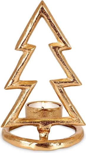 Gold aluminum candle holder in the shape of a Christmas tree 16 cm