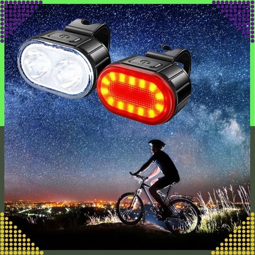 LED dviračio žibintų rinkinys priekinis ir galinis, įkraunamas per USB, atsparus vandeniui, 2 vnt.