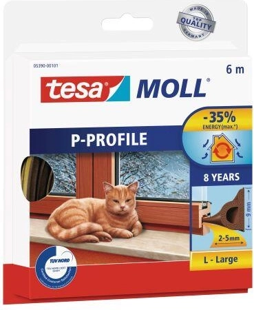 Window and Door Seal P Profile 9 × 5.5 mm, Brown, 6 m