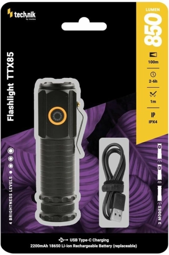 Technik TTX85 tactical flashlight 850 lm with 18650 battery