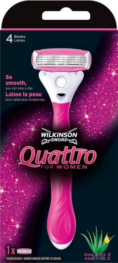 Moteriškas skustuvas WILKINSON QUATTRO FOR WOMEN + 1 galvutė