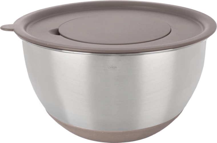 Stainless steel mixing bowl with beige plastic lid 25.7 cm