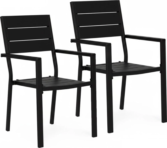 Set of 2 Garden Chairs in Steel and HDPE, Black Multigarden