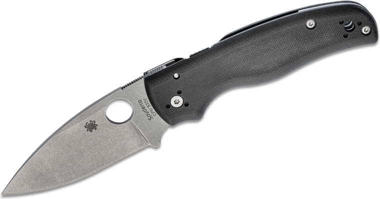 SPYDERCO Shaman Pocket Knife, stonewash blade, black G10 handle