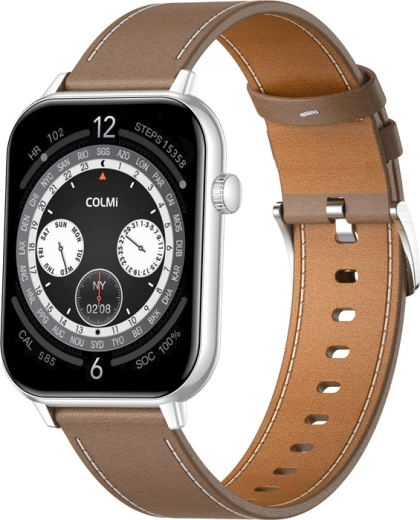COLMI C28 Smartwatch Silver with Brown Leather Strap