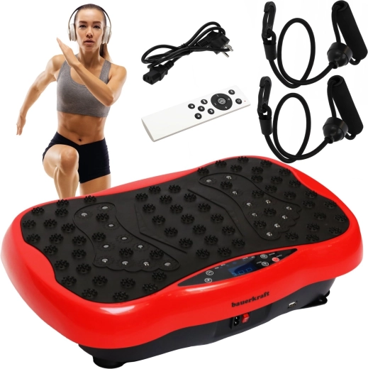 Vibro treniruočių platforma „Bauerkraft“ su nuotolinio valdymo pultu ir „Bluetooth“ (raudona)