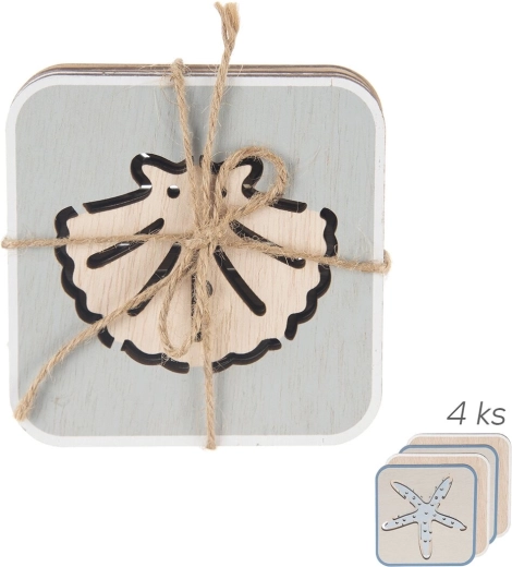 SEA Wooden Coasters 10 × 10 cm, set of 4