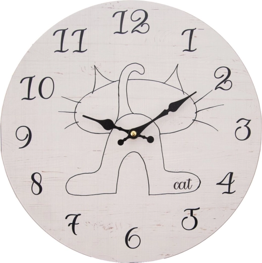 Wooden wall clock Cat, diameter 34 cm