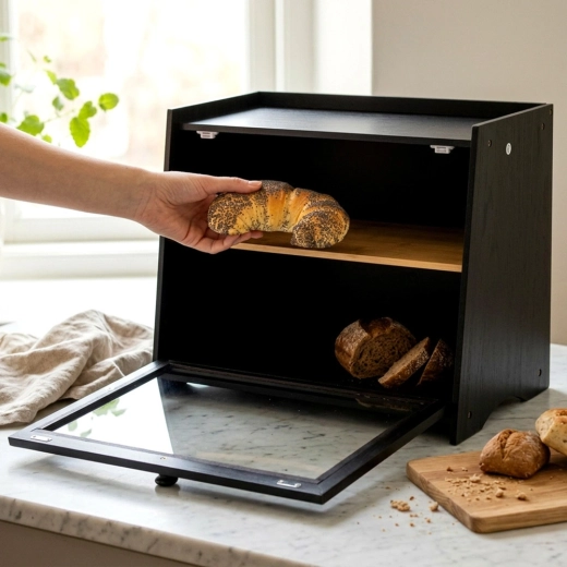 A closable cabinet helps keep baked goods fresh longer