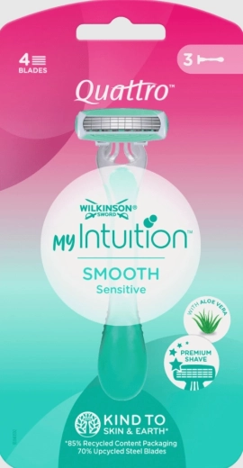 Vienkartinis skutimosi skustuvas Wilkinson Quattro My Intuition Smooth Sensitive, 3 vnt.