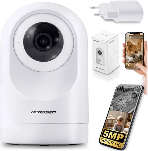 Sukiojama Wi‑Fi IP kamera 5 MP Berdsen, balta