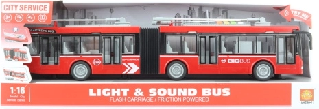 Articulated red trolleybus with batteries