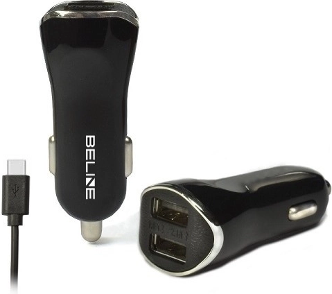 Automobilinis įkroviklis 2× USB + USB‑C 2,1 A juodas