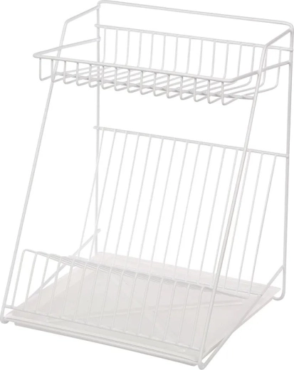 Metpol two-tier dish drying rack 30 cm, white, with drip tray