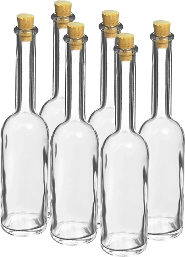 Stiklinis buteliukas 100 ml su kamštiniu kamščiu, 6 vnt. rinkinys