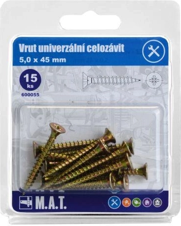 Universal full-thread screw 5 × 45 mm, zinc-plated, 15 pcs