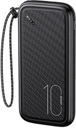 USAMS power bank 10000 mAh, 2× USB, USB‑C, LED, black
