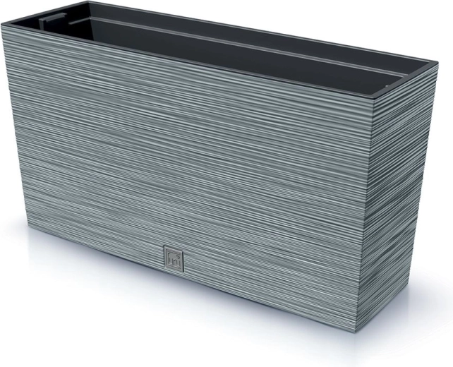 Plastic ribbed planter with insert 77 cm, concrete grey