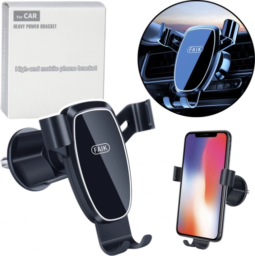 Gravity car phone holder for air vent – black