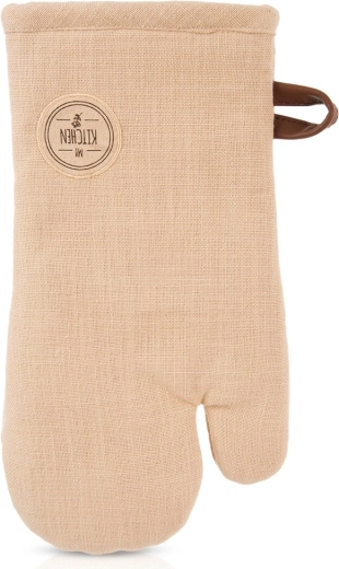 Cotton kitchen oven mitt with magnet, beige 32 cm