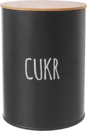 Black sugar canister with bamboo lid, 11 cm