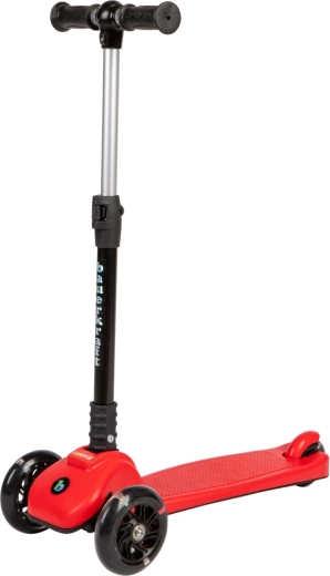 Children’s foldable balance scooter with glowing LED wheels, red