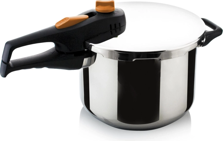 Set of stainless steel pressure cookers ADAGIO 4 L + 6 L with orange control knob