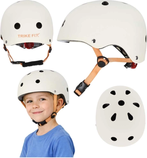 Trike Fix vaikiškas dviratininko šalmas su LED, reguliuojamas, dydis S 48–54 cm, smėlio spalvos