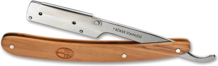 Böker Pro Barberette Olive razor with replaceable blade, olive wood
