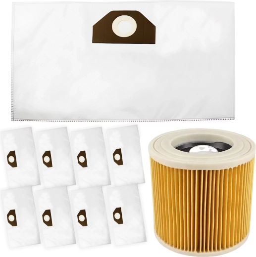 Maišelių ir filtro rinkinys Kärcher WD2/WD3/MV3/SE/KWD dulkių siurbliams (12 maišelių + filtras)
