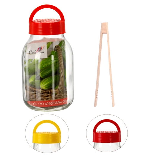 3 l stiklainis su plastikiniu dangteliu ir priedais