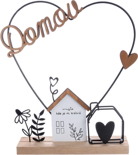 Wood-and-metal house with a heart and the word “Home”