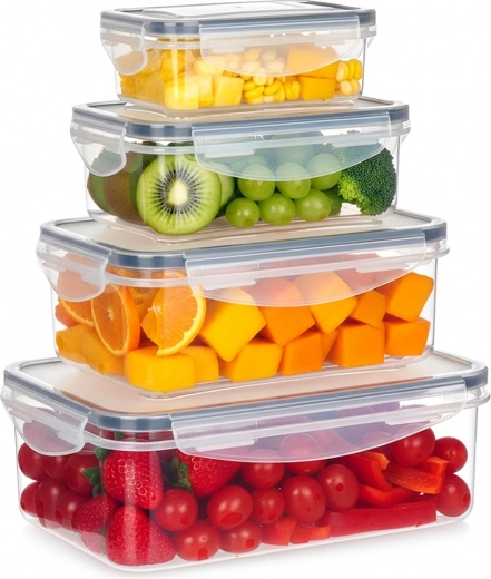 Set of plastic food containers with lids and sealing, 4 pcs
